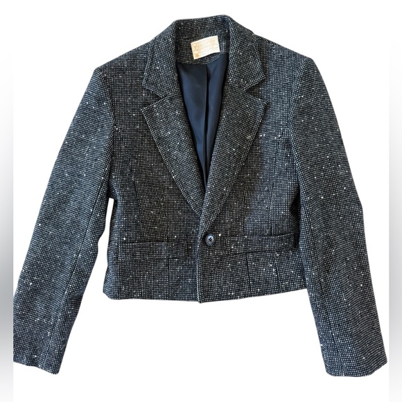 Pendleton Jackets & Blazers - Vintage Pendleton Cropped Wool Blazer Jacket Size 6 Black White Textured